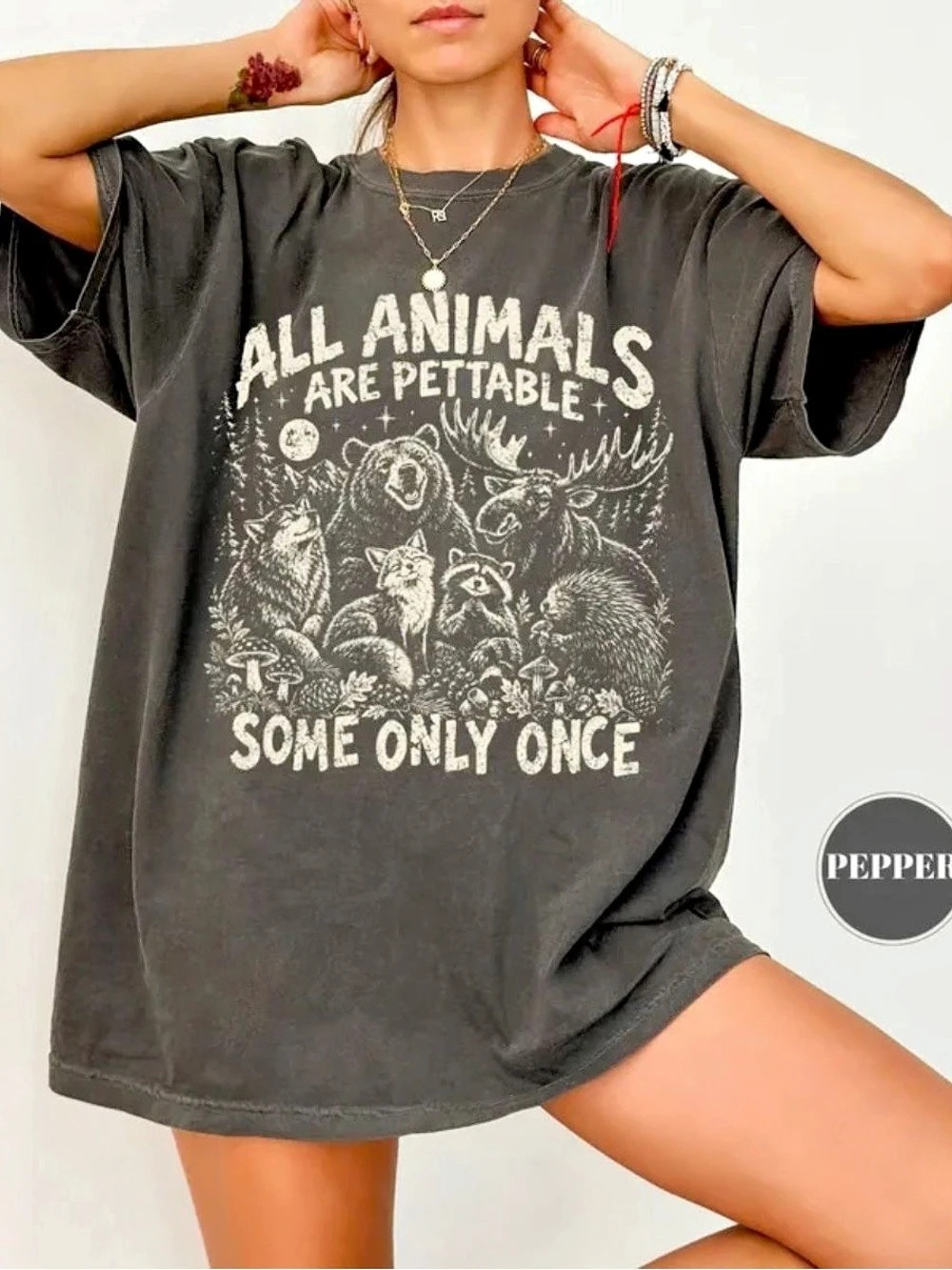 Comfort Colors Animals Graphic T-Shirt, Retro All Animals Some Only Once Print